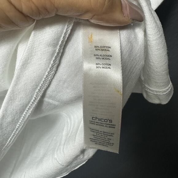 Chico's Women's Optic White Nora Necklace Short Sleeve Knit Fashion Tee 1/(8/10) - Picture 6 of 6